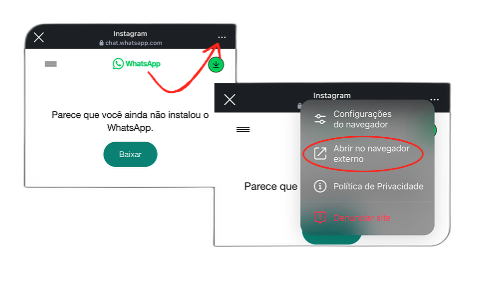 Instrução: clique nos 3 pontinhos e depois em abrir no navegador externo